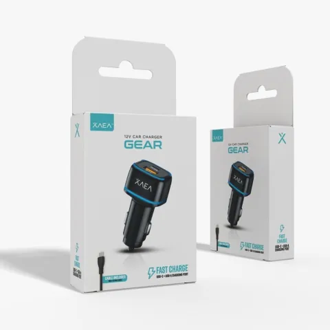 CARGADOR 12V GEAR MODS-504 - 1 USB 1 TC + CABLE TIPO C - ONLY - NEGRO